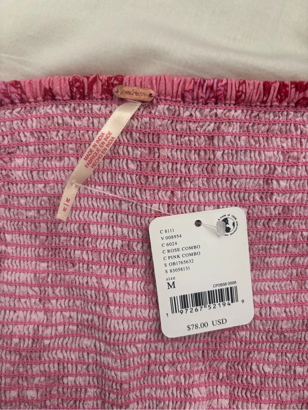 NWT Free People Bowen Corset M Medium Rose Combo Patchwork Pink Crop Top